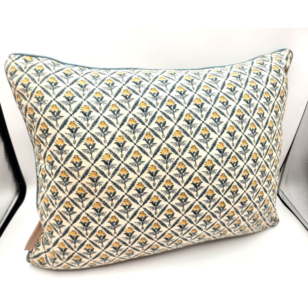 Rachel Zoe Accent Decorative Pillow Colonial Traditional Print Yellow Blue